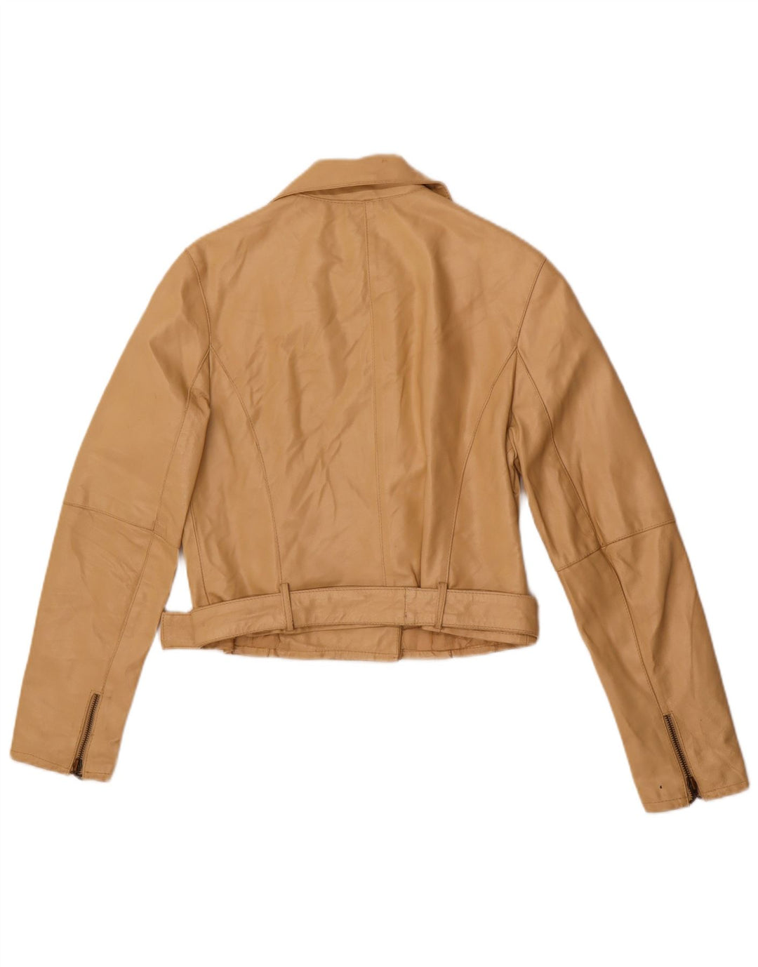 MOTIVI Damen Biker-Lederjacke UK 8 Small Beige Leder