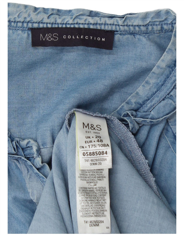 Marks & Spencer Damen-Hemd mit Rüschen vorne, UK 20 2XL, blaue Baumwolle