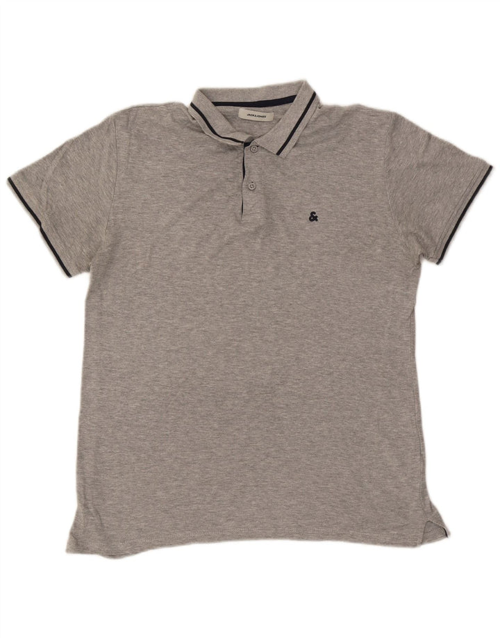 Jack & Jones Herren-Poloshirt aus mittelgrau gefleckter Baumwolle