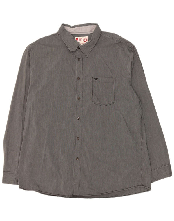 Mustang Herrenhemd 3XL grau gestreift aus Baumwolle