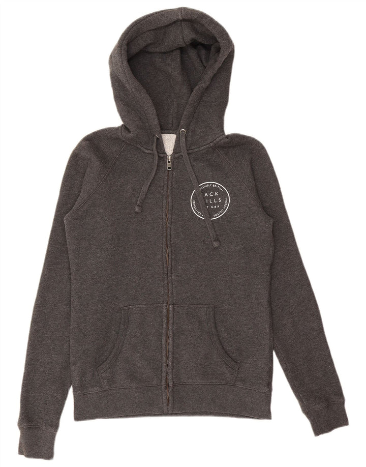Jack Wills Damen-Kapuzenpullover mit grafischem Reißverschluss, Gr. 10, Größe S, Grau, Polyester