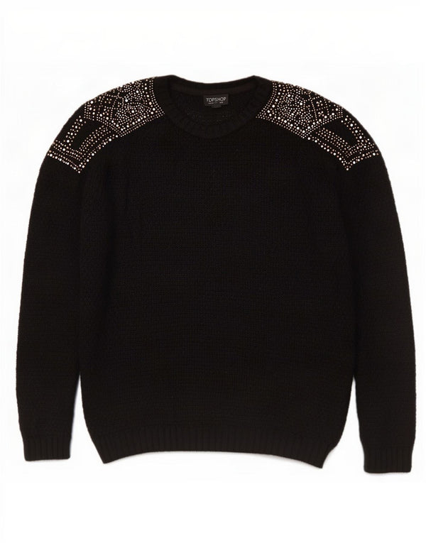 Topshop Womens Crew Neck Jumper Sweater UK 12 Medium Black Viscose