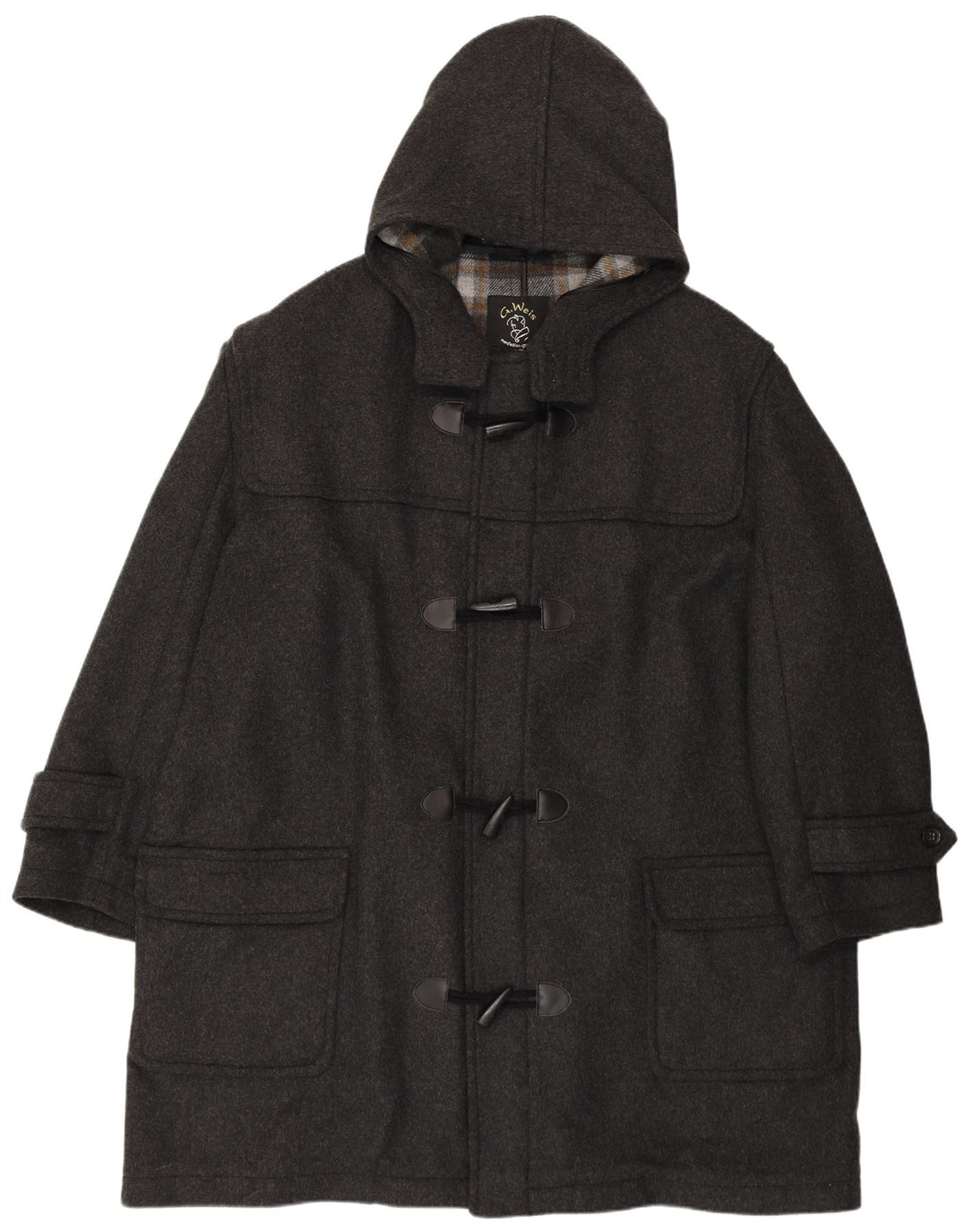 Vintage Herren Loose Fit Dufflecoat mit Kapuze UK 50 4XL Graue Wolle