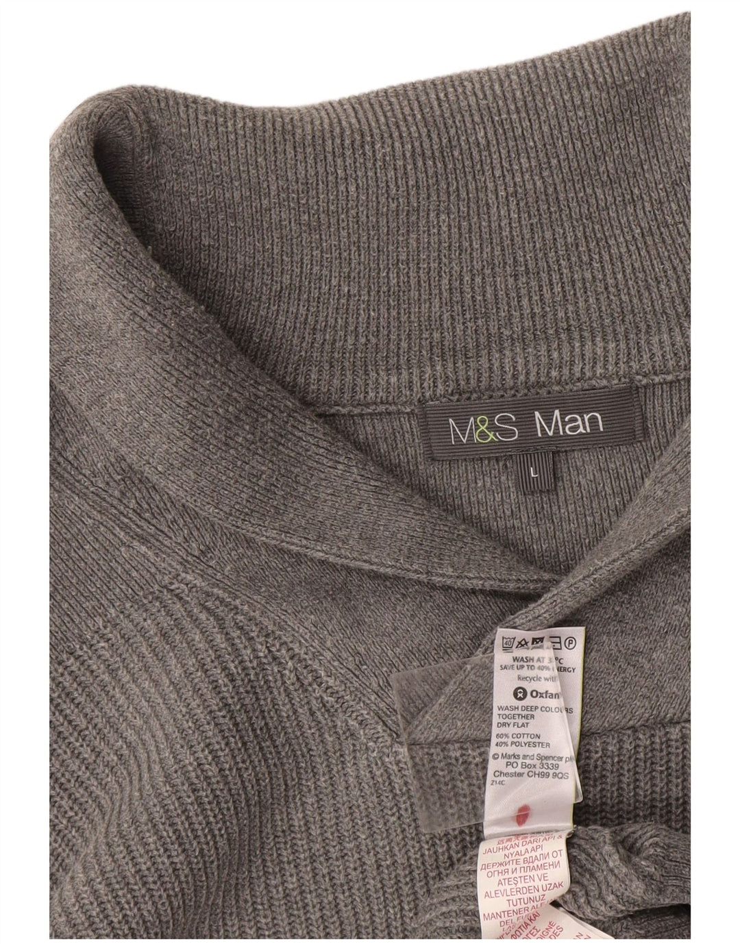 Marks & Spencer Herren-Pullover mit Schalkragen, groß, aus grauer Baumwolle