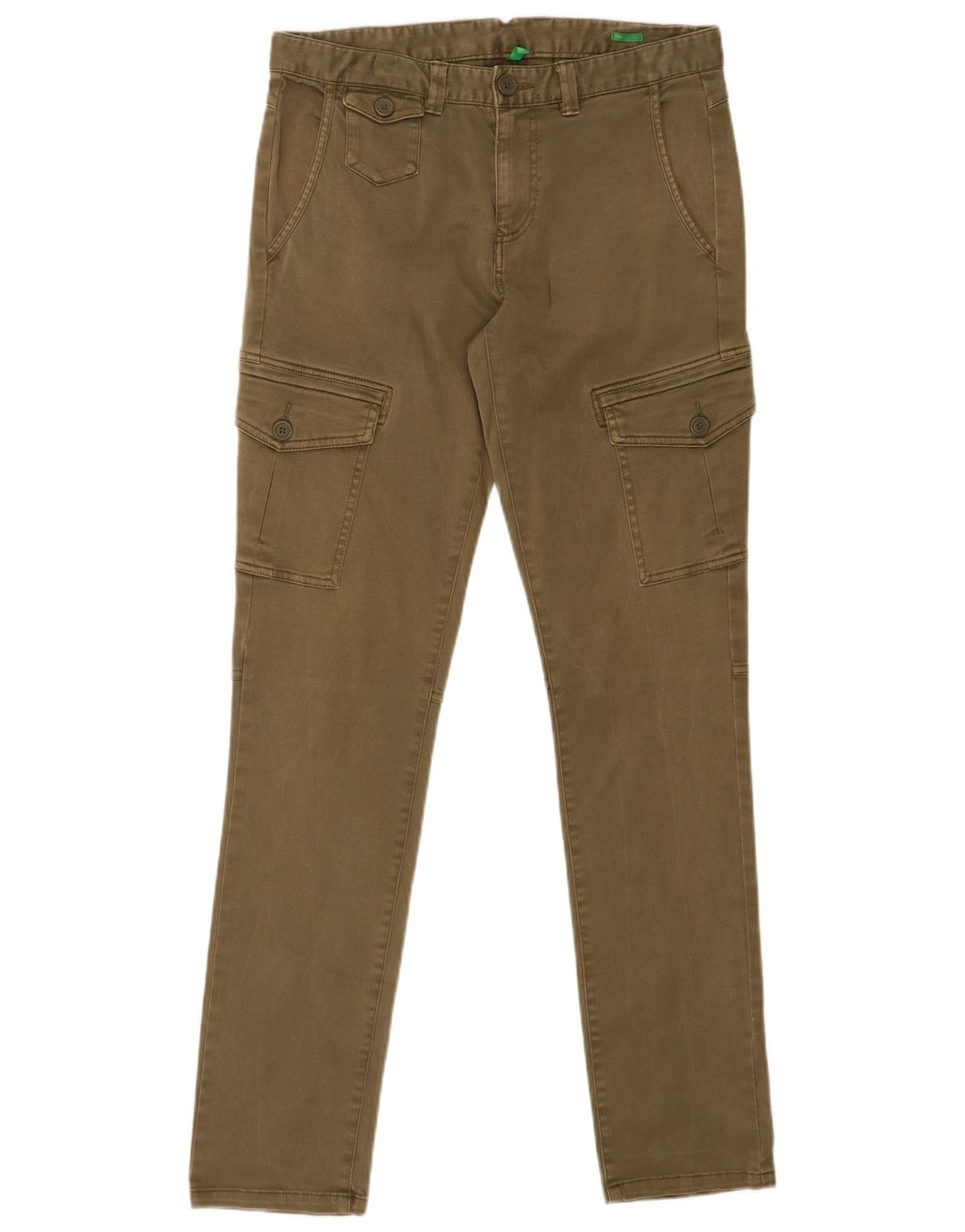 BENETTON Womens Slim Cargo Trousers IT 44 Medium W32 L32 Khaki Cotton
