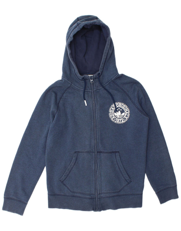 Adidas Damen Graphic Zip Hoodie Pullover UK 14 Medium Marineblau Baumwolle