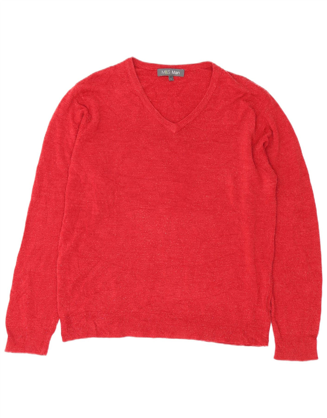 Marks & Spencer Herren-Pullover mit V-Ausschnitt, großes rotes Acryl