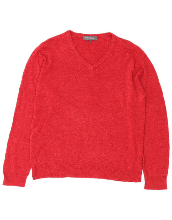 Marks & Spencer Herren-Pullover mit V-Ausschnitt, großes rotes Acryl