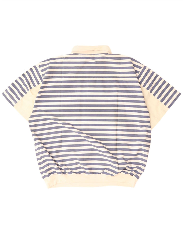 VINTAGE Herren Kurzarm-Pullover-Hemd IT 52/54 Groß Blau gestreift