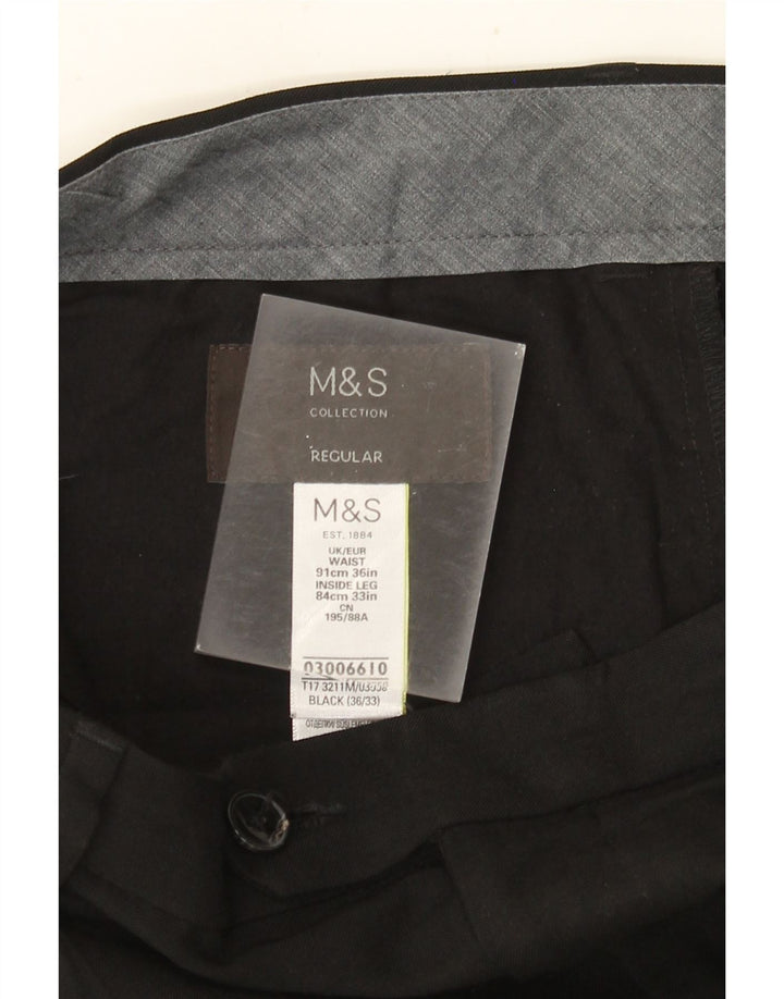 MARKS & SPENCER Herren-Anzughose mit normaler Passform, W36, L33, schwarzes Polyester
