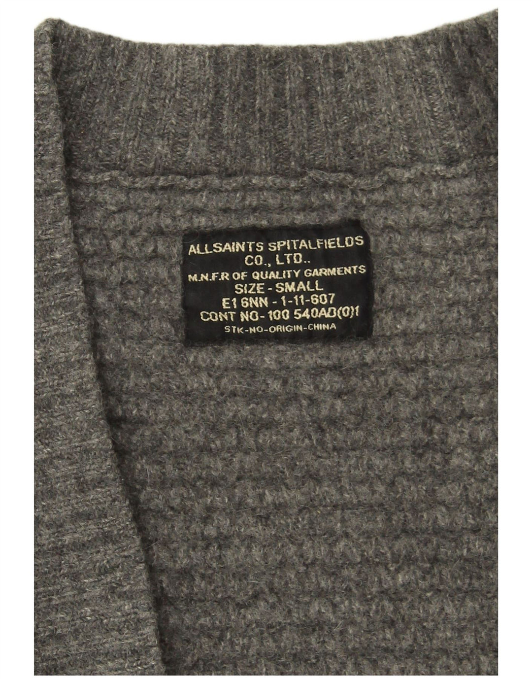 Offener Damen-Cardigan von All Saints, UK 10, Größe S, graue Lammwolle