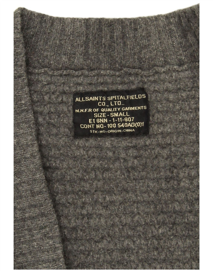 Offener Damen-Cardigan von All Saints, UK 10, Größe S, graue Lammwolle