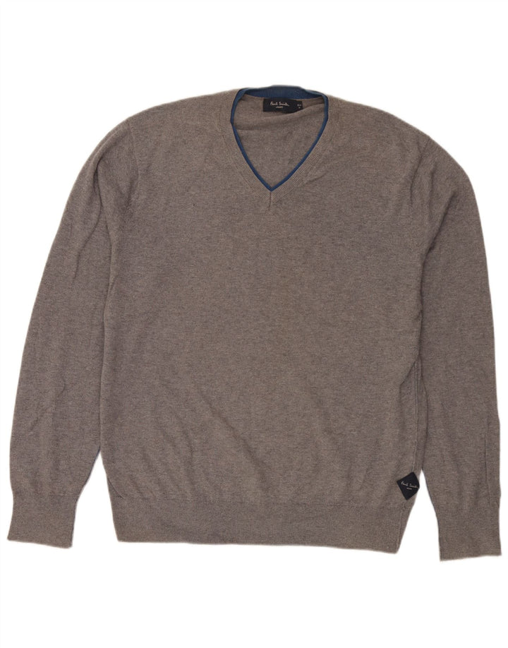 Paul Smith Herren-Pullover mit V-Ausschnitt, XL, graue Baumwolle