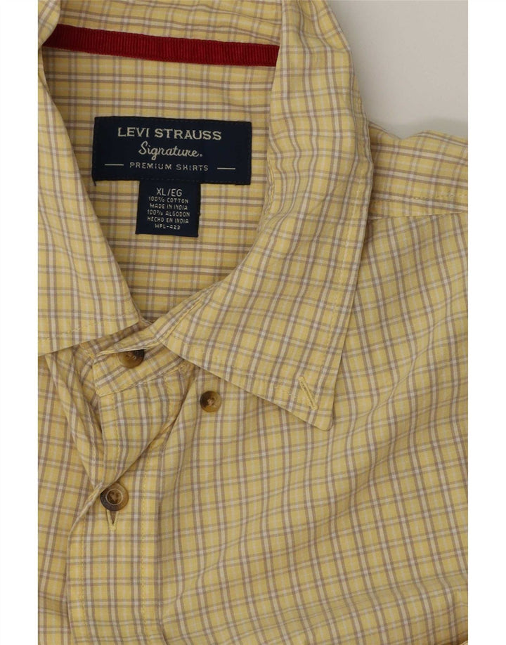 Levi's Herren-Kurzarmhemd XL aus gelber Gingham-Baumwolle