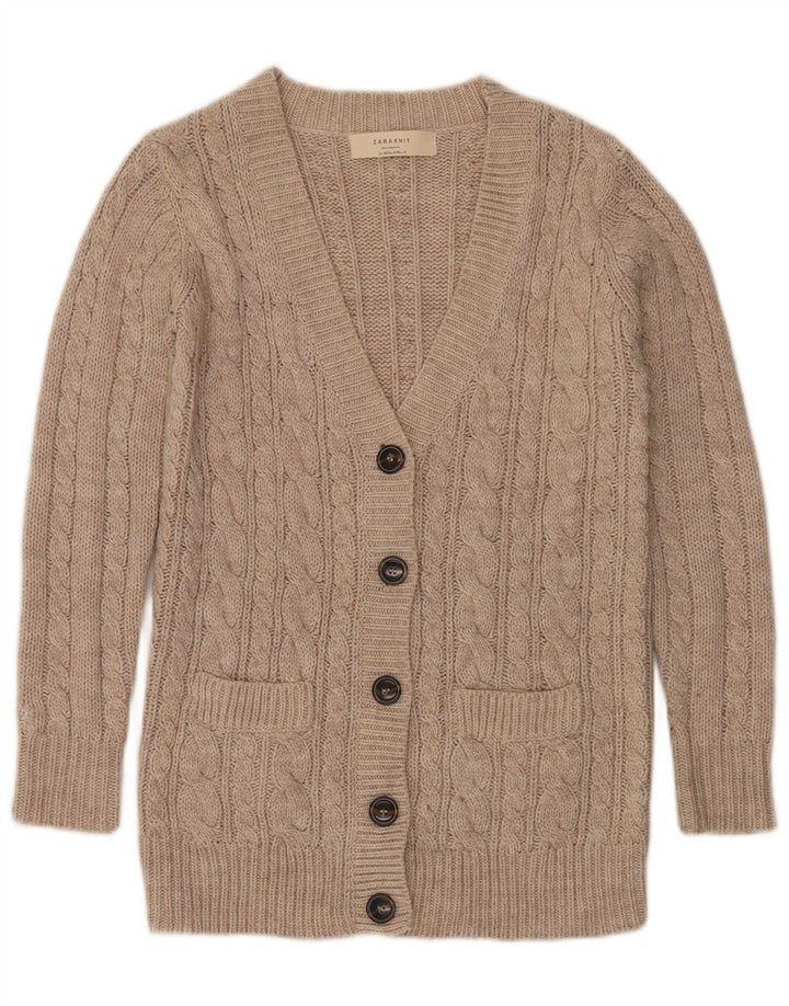 Zara Damen Strickjacke UK 14 Medium Beige Acryl