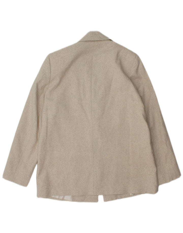 Zara Damen-Blazer mit 1 Knopf, UK 14, Mittelbeige, Fischgrätenmuster, Acetat