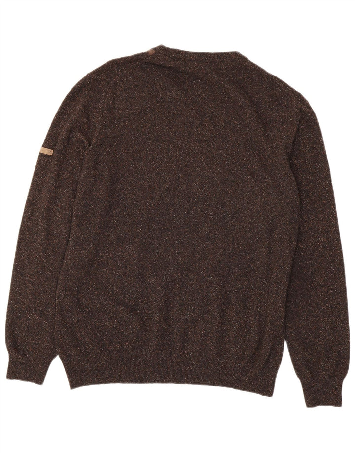 Navigare Herren-Pullover mit Rundhalsausschnitt, mittelbraune Argyle-/Diamantwolle