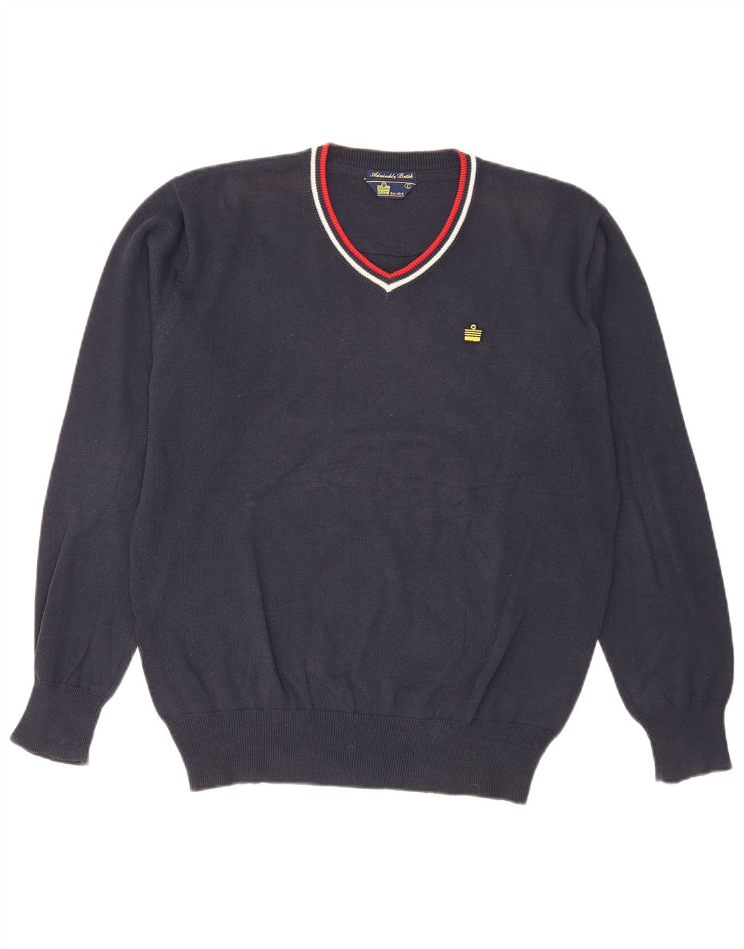 Admiral Herren-Pullover, reguläre Passform, V-Ausschnitt, groß, marineblau, Baumwolle