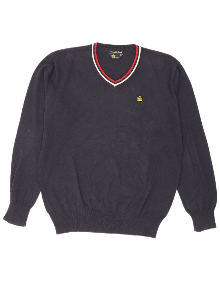 Admiral Herren-Pullover, reguläre Passform, V-Ausschnitt, groß, marineblau, Baumwolle