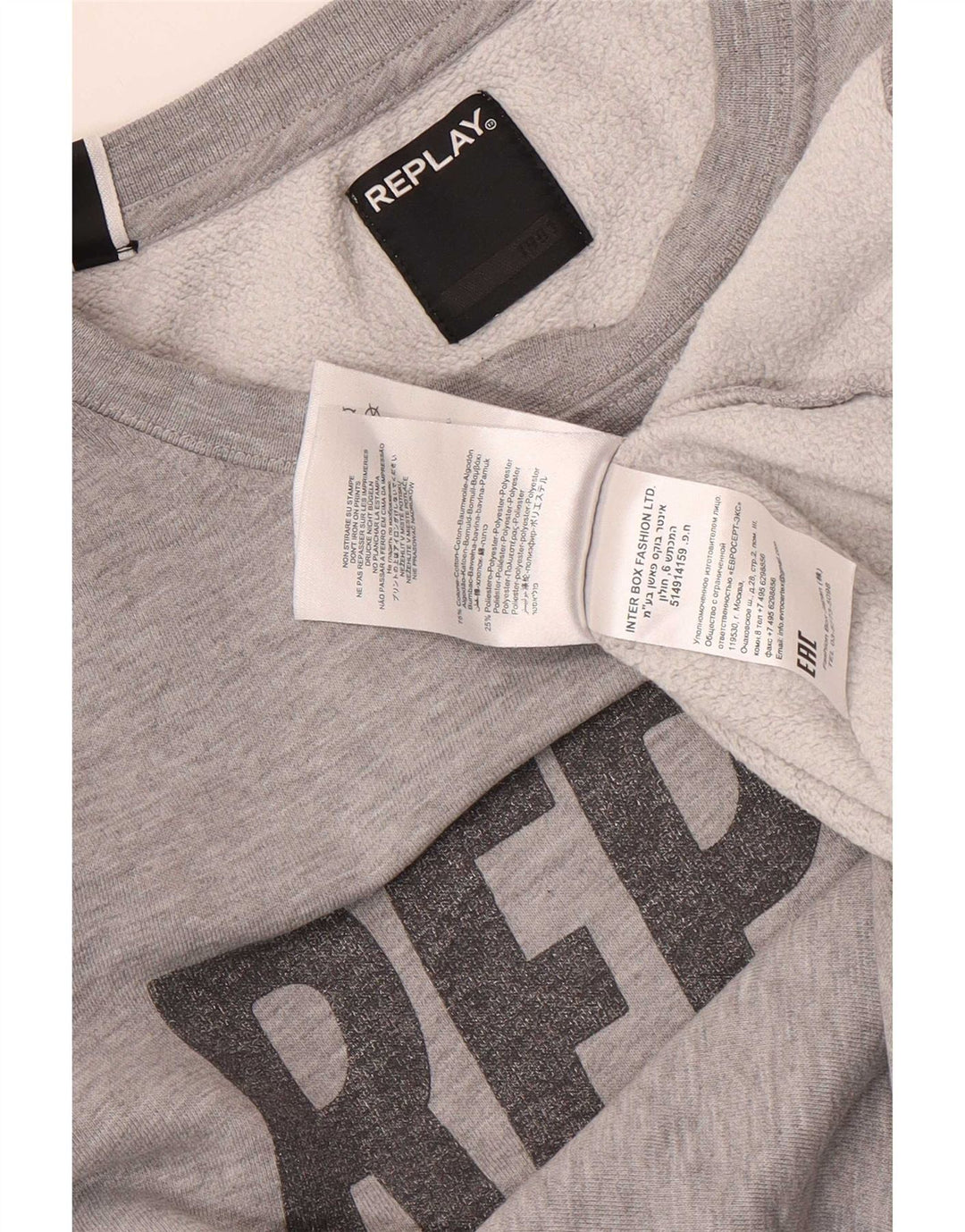 Replay Herren-Sweatshirt mit grafischem Muster, mittelgrau gesprenkelte Baumwolle