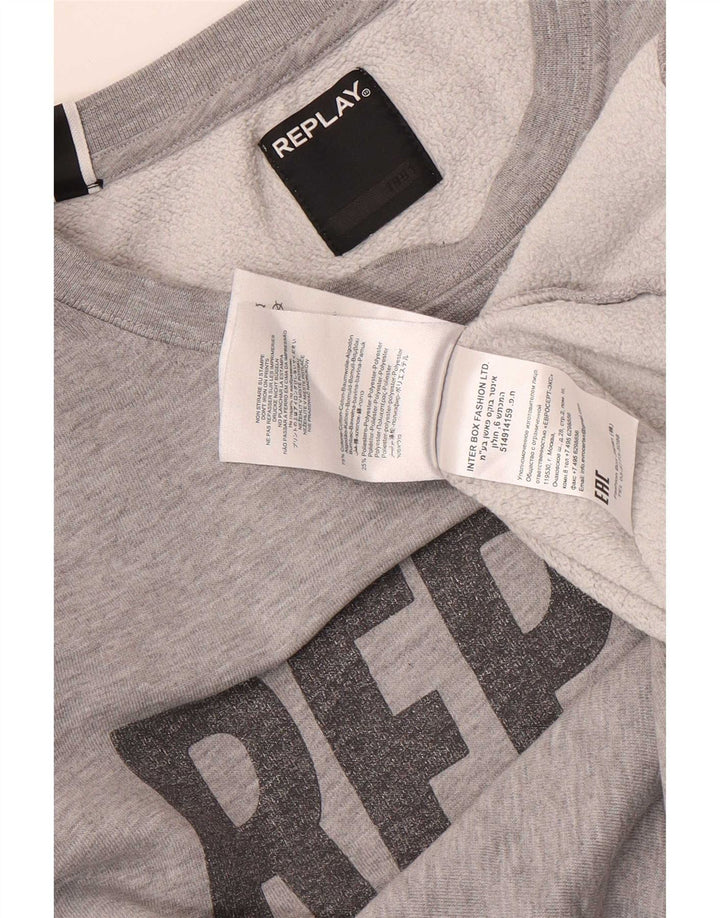 Replay Herren-Sweatshirt mit grafischem Muster, mittelgrau gesprenkelte Baumwolle