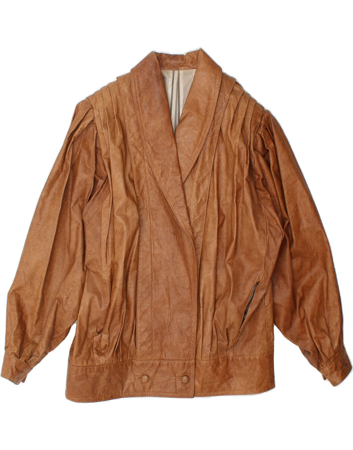 VINTAGE Womens Oversized Leather Jacket UK 10 Small Brown Vintage Vintage and Second-Hand Vintage from Messina Hembry 