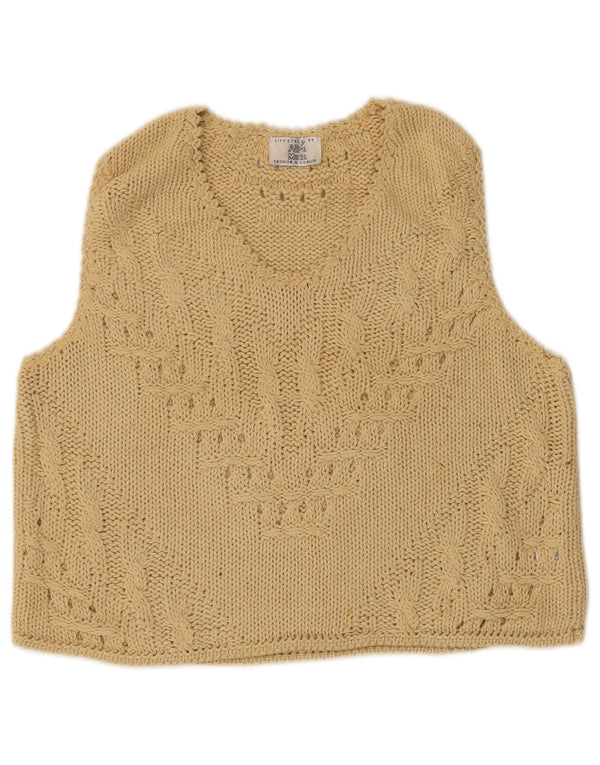 Alba Moda Damen Crop Vest Tank Top UK 10 Small Beige Baumwolle