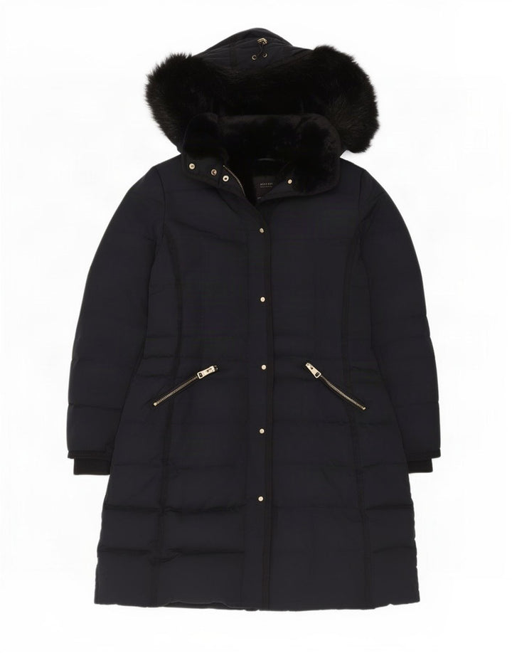 Zara Wattierter Damenmantel mit Kapuze, UK 16, Größe L, Marineblau, Polyester