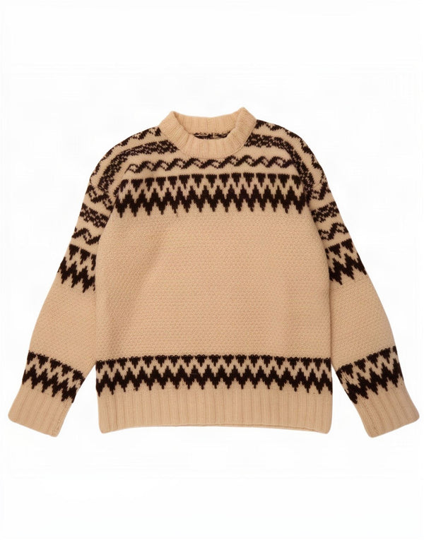 Vintage Damen Rundhalspullover Pullover UK 14 Medium Off White Fair Isle