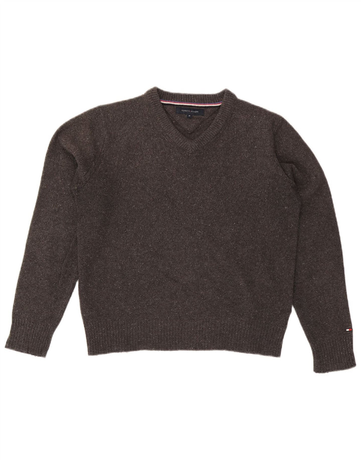 Tommy Hilfiger Herren-Pullover mit V-Ausschnitt, mittelgrau gefleckte Wolle
