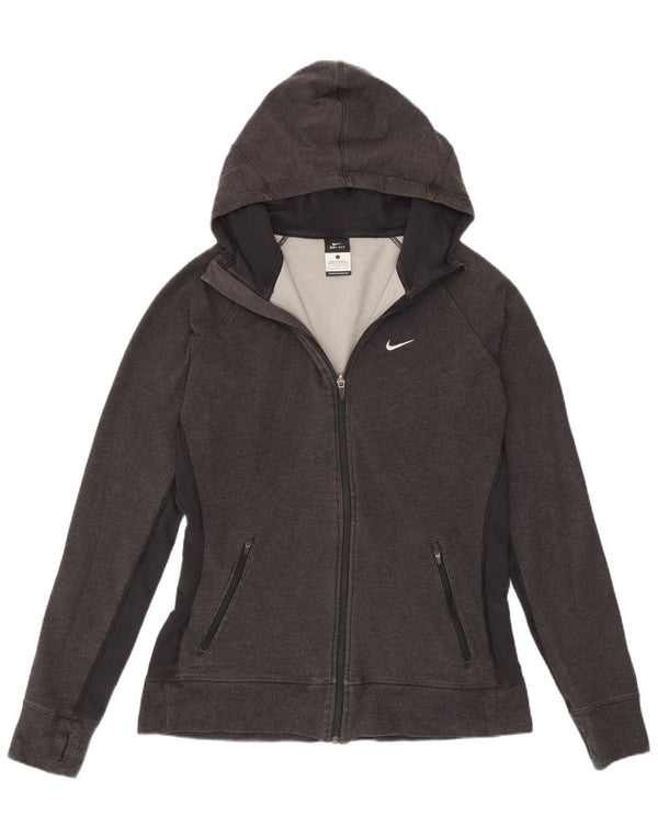 Nike Damen Dri Fit Zip Hoodie Pullover UK 16 Large Grau Baumwolle