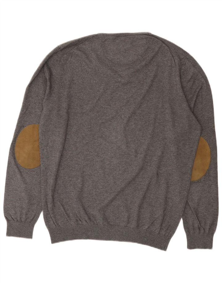 Massimo Dutti Damen-Pullover mit V-Ausschnitt, UK 16, Größe L, Grau, Baumwolle