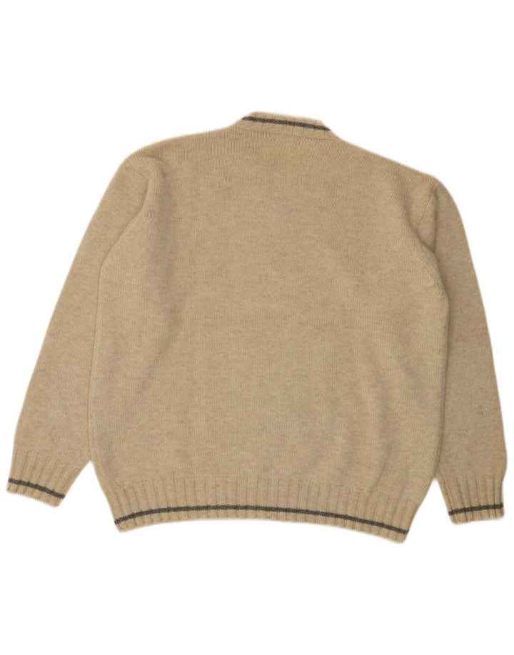 Fred Perry Herren-Pullover mit V-Ausschnitt, große beige Wolle