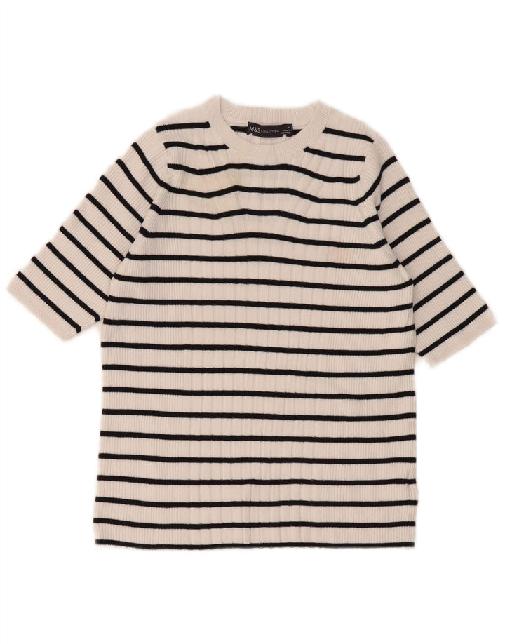 Marks & Spencer Damen-Pullover mit Rundhalsausschnitt, Gr. 12, mittelweiß gestreift