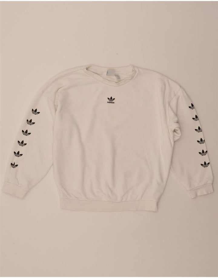 ADIDAS Damen-Sweatshirt in Übergröße mit Grafik, UK 8, Größe S, weiße Baumwolle