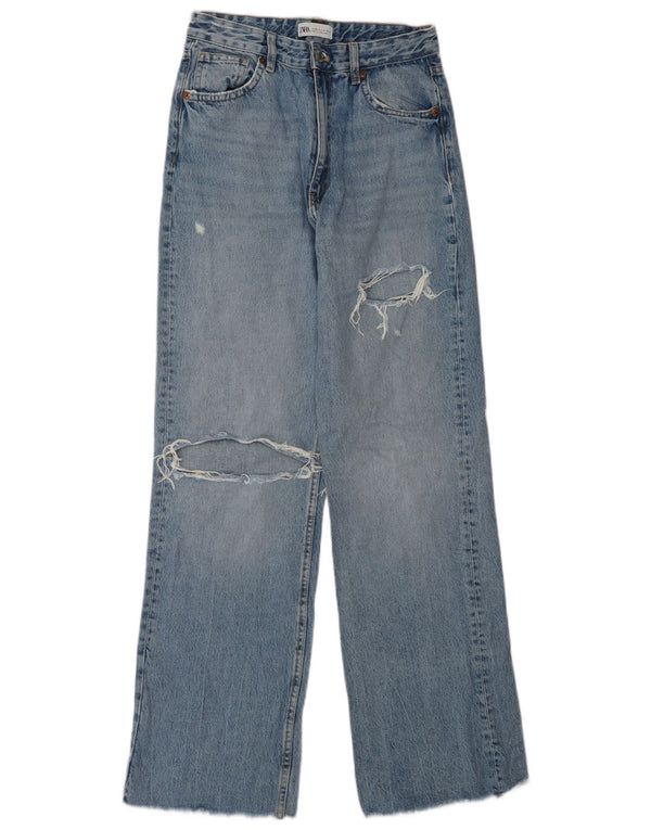 Zara Damen Distressed High Waist Jeans EU 38 Small W28 L34 Blaue Baumwolle