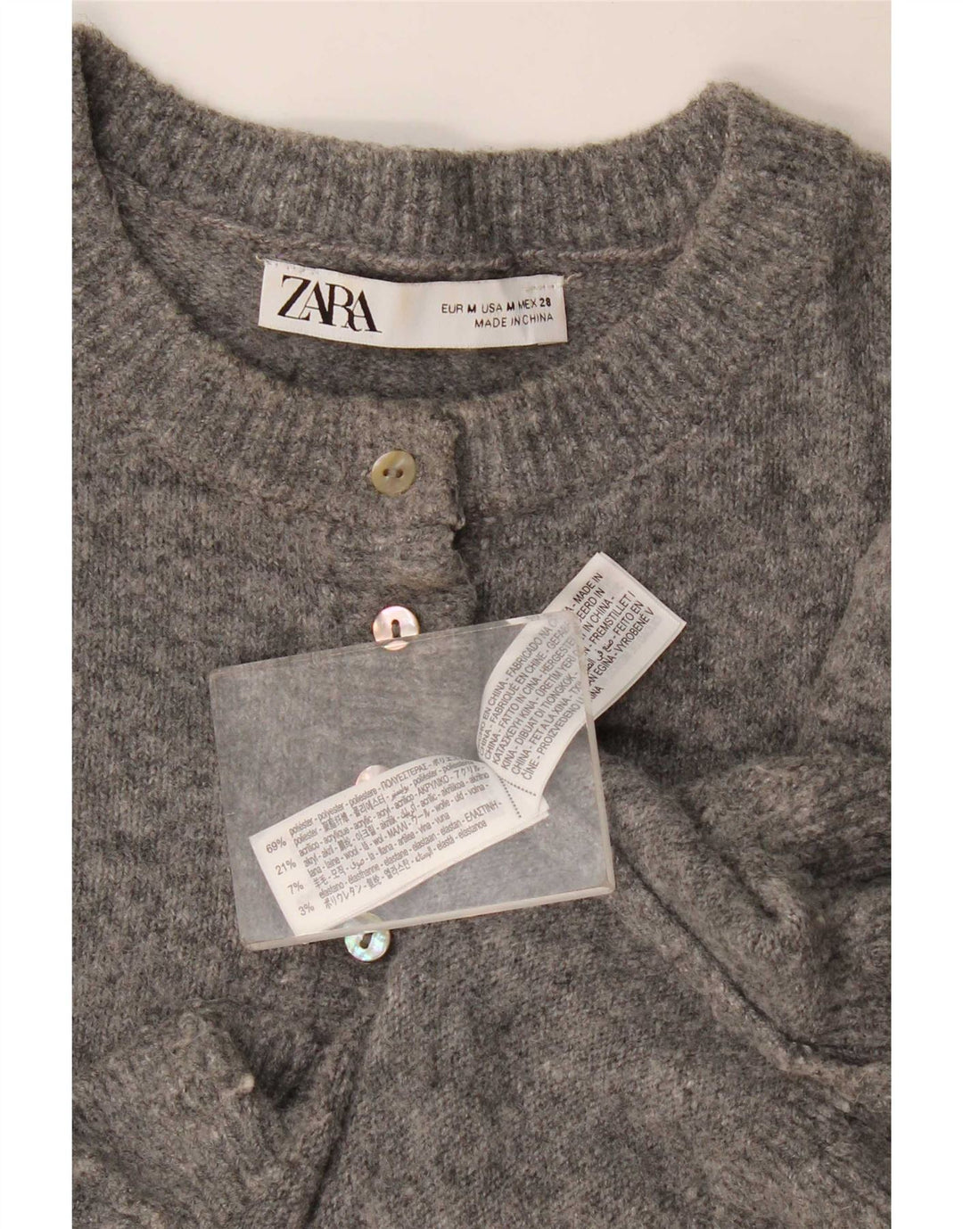 Zara Damen Crop Cardigan Pullover UK 12 Mittelgraues Polyester