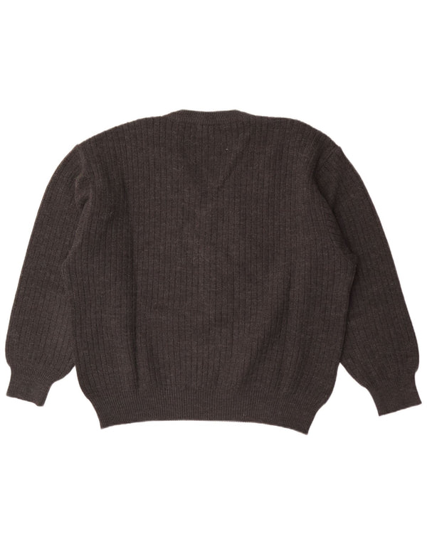 Malagrida Mens V-Neck Jumper Sweater XL Grey Striped