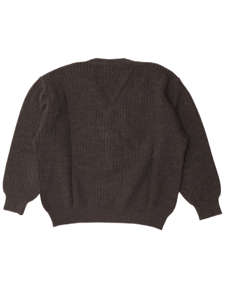 Malagrida Herren-Pullover mit V-Ausschnitt, XL, grau gestreift