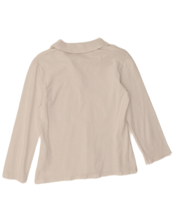 Benetton Damen Langarm-Poloshirt UK 12 Mittelweiß
