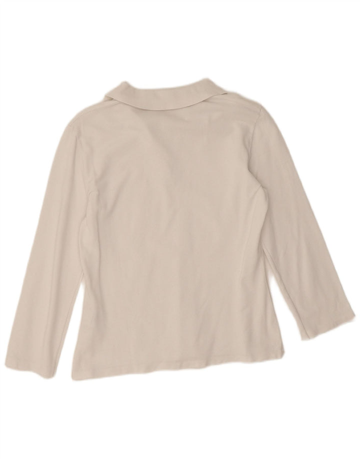 Benetton Damen Langarm-Poloshirt UK 12 Mittelweiß