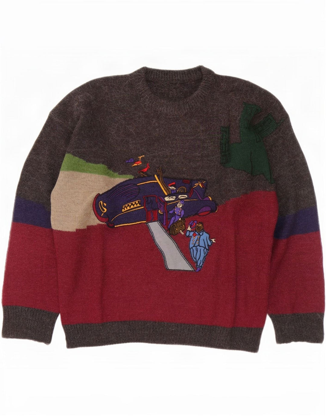 Vintage Herren-Pullover mit Rundhalsausschnitt, groß, mehrfarbig, Farbblock
