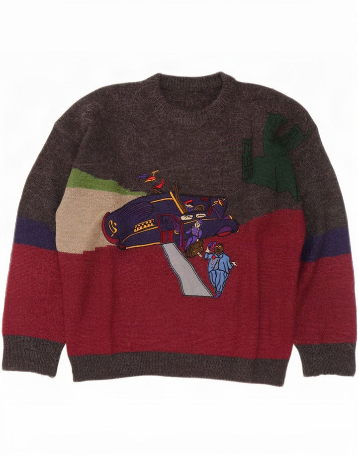 Vintage Herren-Pullover mit Rundhalsausschnitt, groß, mehrfarbig, Farbblock