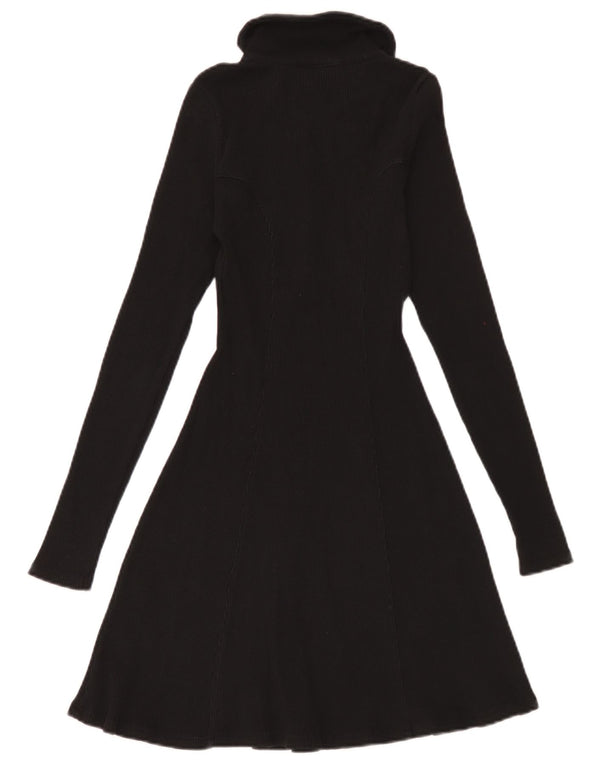 Zara Damen Langarm-Polokleid UK 12 Medium Schwarz