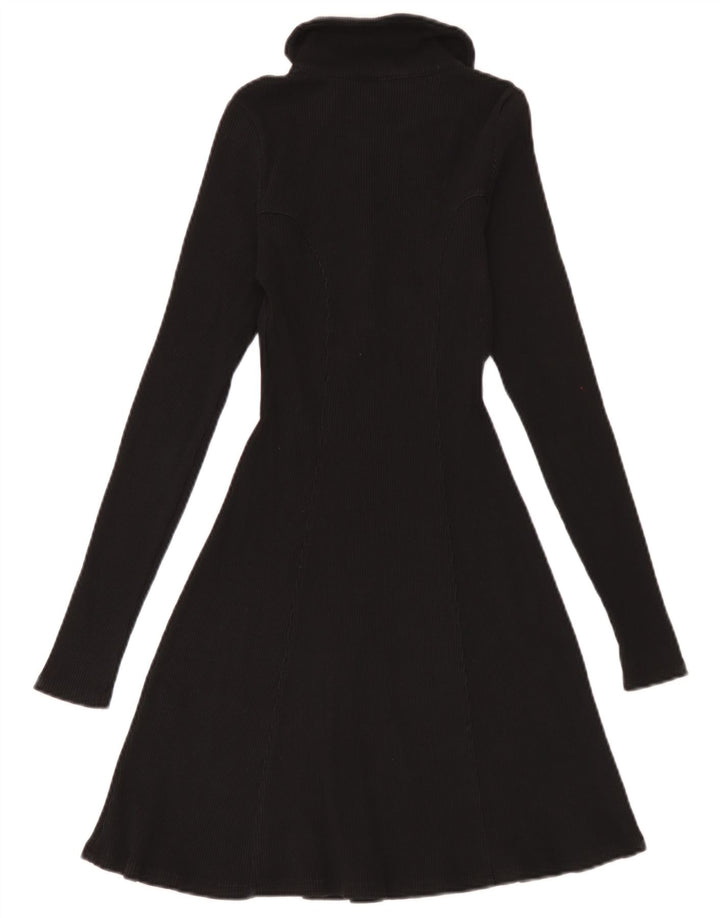 Zara Damen Langarm-Polokleid UK 12 Medium Schwarz