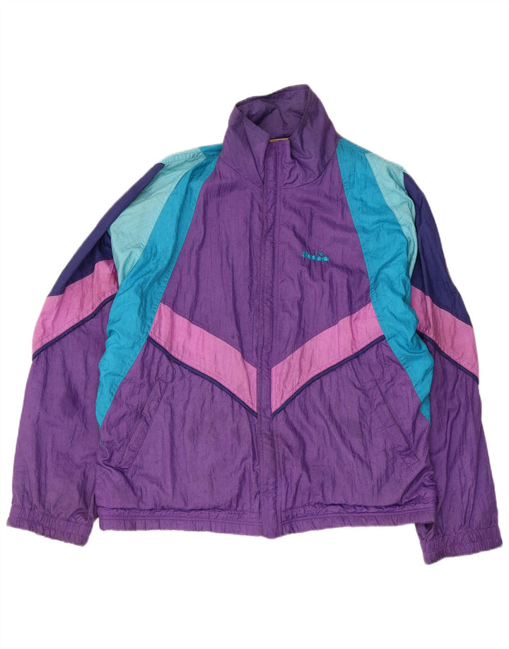 Diadora Herren-Trainingsanzugoberteil, mittelviolettes Colourblock-Polyamid