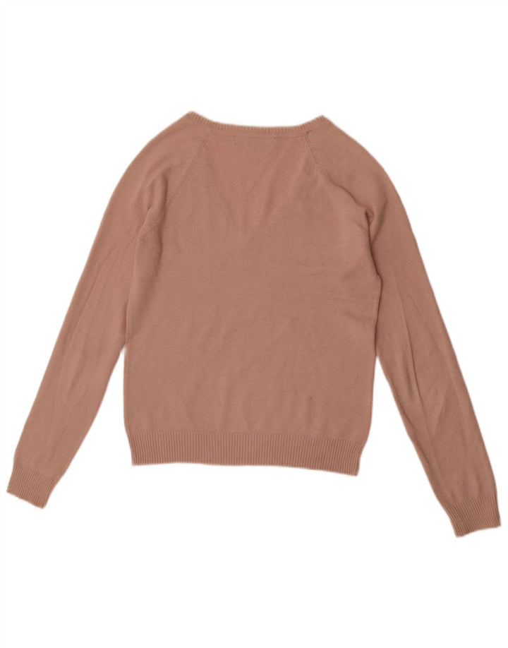 Zara Damen Crop V-Ausschnitt Pullover Pullover UK 12 Mittelrosa