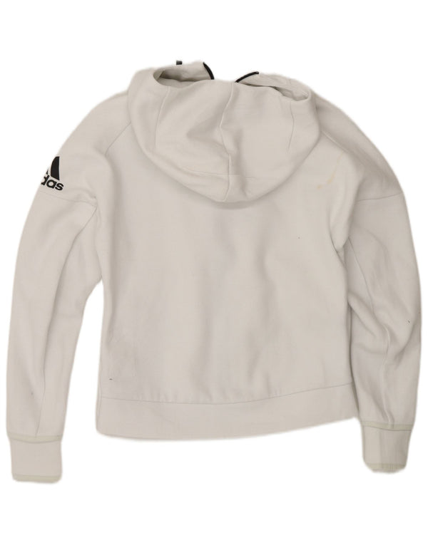 Adidas Damen Zip Hoodie Pullover UK 8/10 Small Weiße Baumwolle