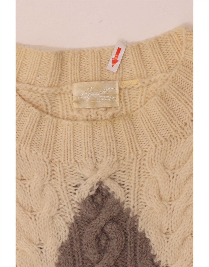 Apart Herren-Pullover mit Rundhalsausschnitt, mittelgroß, gebrochenes Weiß, Argyle-/Diamant-Wolle