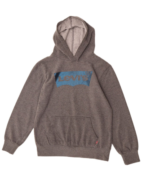 Levi's Mädchen-Pullover mit grafischem Kapuzenpullover, 12–13 Jahre, groß, graue Baumwolle